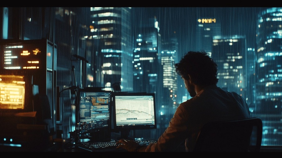 Hombre comerciando de noche - bitzer