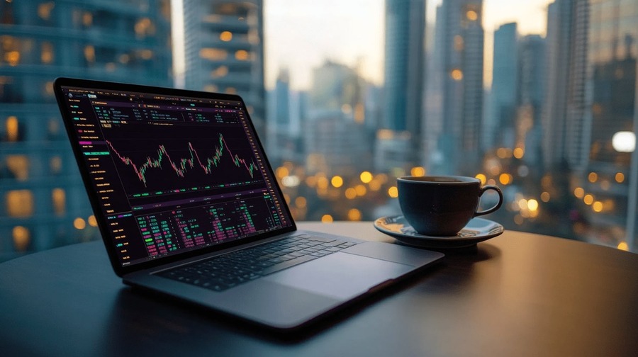 Laptop con plataforma de trading - bitzer
